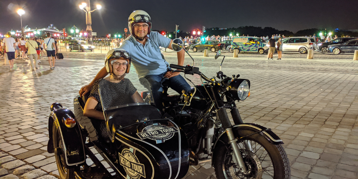 Bordeaux by night in sidecar