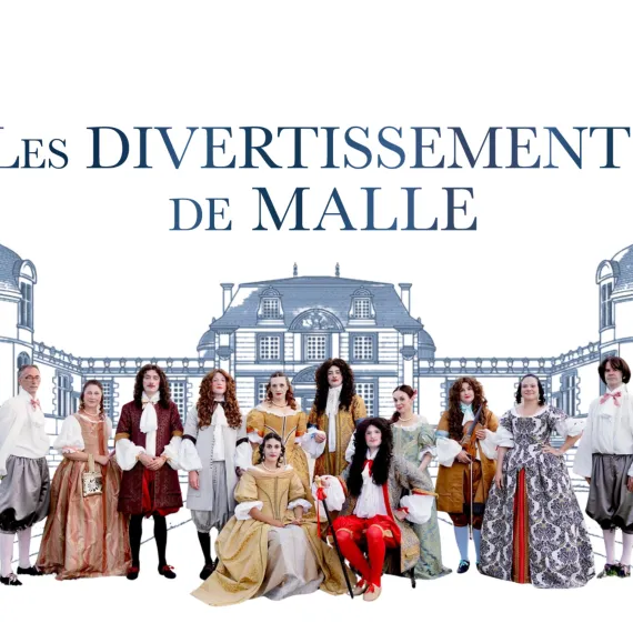 Affiche présentant "Les Divertissements de Malle", avec des déguisements de rois et reines